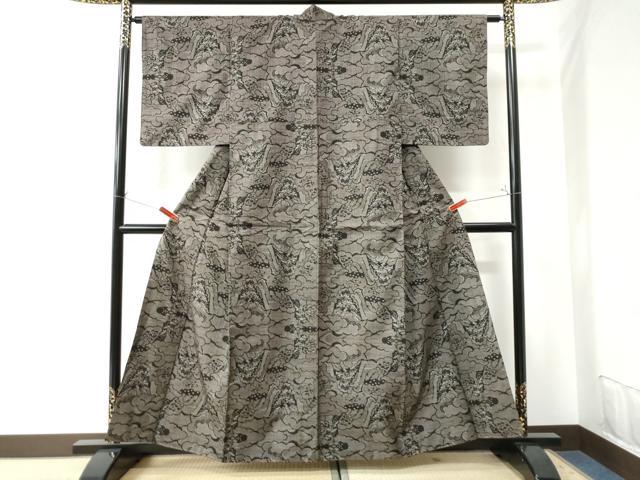 平和屋着物●本場大島紬 7マルキ 雲重ね遠山草花文 正絹 逸品 CAAW7203yc
