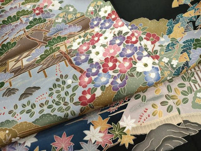平和屋着物●豪華黒留袖　友禅　作家物　渡り橋風景草花文　　正絹　逸品　未使用　CAAW7208yc
