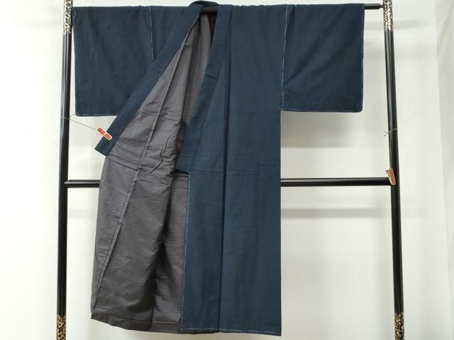 平和屋着物●男性 紬 アンサンブル 色無地 濃藍色 正絹 逸品 未使用 CAAW7217yc