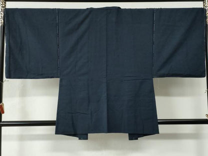 平和屋着物●男性 紬 アンサンブル 色無地 濃藍色 正絹 逸品 未使用 CAAW7217yc