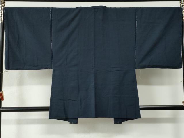 平和屋着物●男性 紬 アンサンブル 色無地 濃藍色 正絹 逸品 未使用 CAAW7217yc