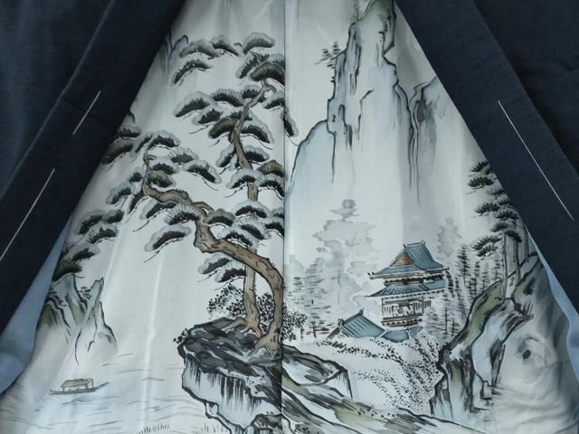 平和屋着物●男性 紬 アンサンブル 色無地 濃藍色 正絹 逸品 未使用 CAAW7217yc