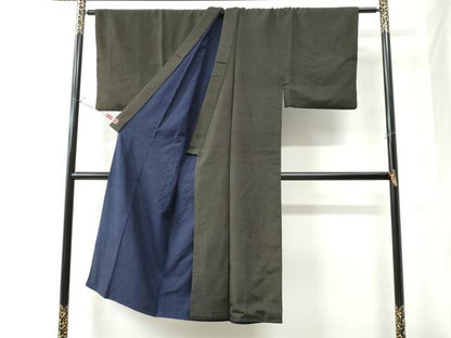 平和屋着物●男性 紬 アンサンブル 縞 黒地 正絹 逸品 CAAW7230yc