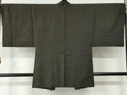 平和屋着物●男性 紬 アンサンブル 縞 黒地 正絹 逸品 CAAW7230yc