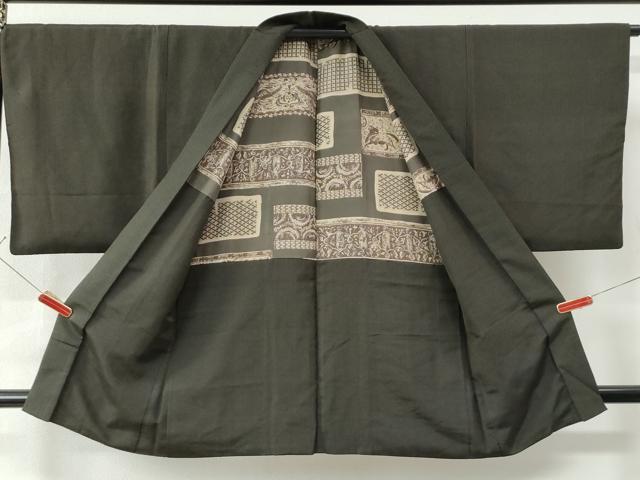 平和屋着物●男性 紬 アンサンブル 縞 黒地 正絹 逸品 CAAW7230yc