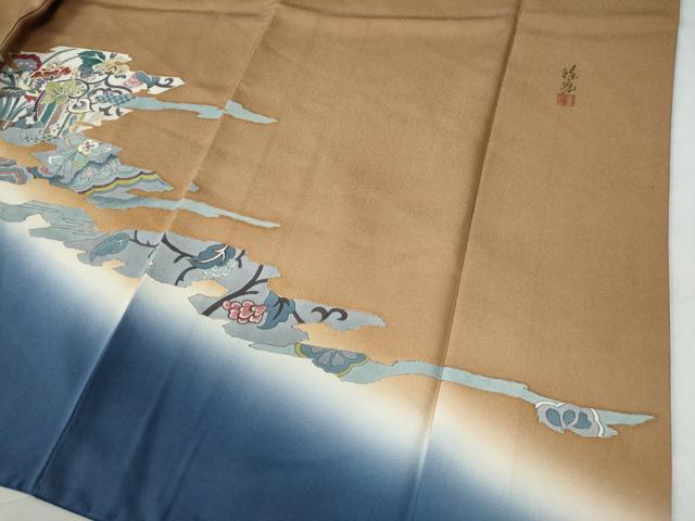 平和屋着物●訪問着 作家物 霞更紗葡萄唐草文 暈し染め 金彩 正絹 逸品 CAAW7248yc