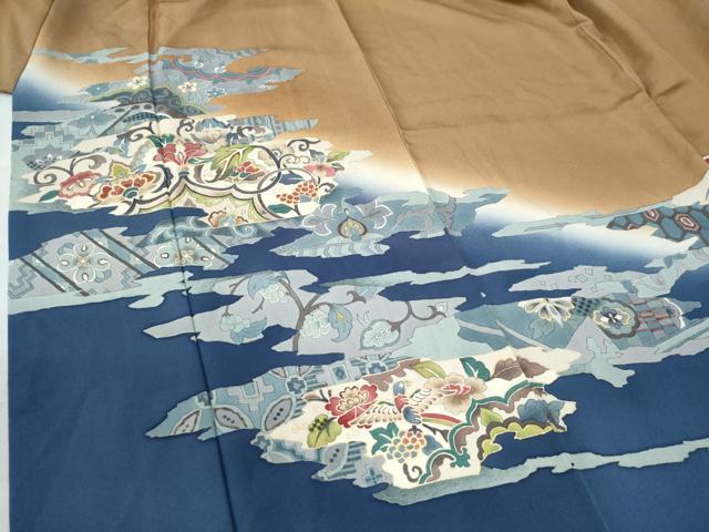 平和屋着物●訪問着 作家物 霞更紗葡萄唐草文 暈し染め 金彩 正絹 逸品 CAAW7248yc
