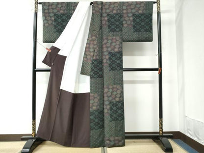 平和屋着物●上質な小紋 色紙重ね吉祥花文 御召縮緬 正絹 逸品 CAAW7254yc