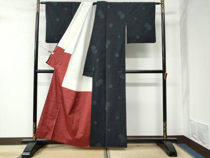 平和屋着物●結城紬 100亀甲 雪輪文 正絹 逸品 CAAW7255yc
