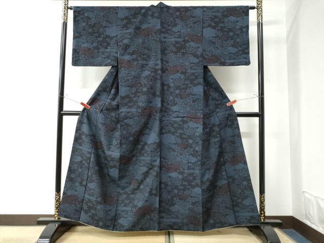 平和屋着物●結城紬　100亀甲　雲取り籬草花文　正絹　逸品　CAAW7270yc