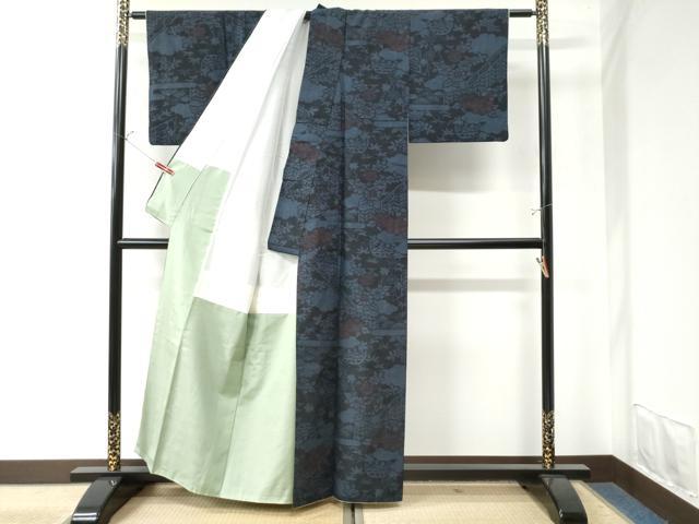 平和屋着物●結城紬　100亀甲　雲取り籬草花文　正絹　逸品　CAAW7270yc