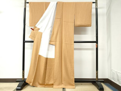 平和屋着物●上質な色無地 吉祥地紋 伽羅色 正絹 逸品 CAAW7274yc