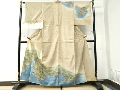 平和屋着物●訪問着　紬地　手描き　信奈乃　反端付き　正絹　逸品　CAAW7290yc