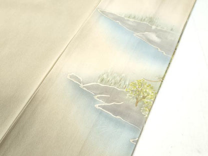 平和屋着物●訪問着　紬地　手描き　信奈乃　反端付き　正絹　逸品　CAAW7290yc