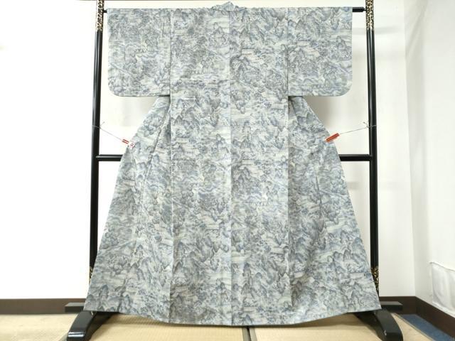 平和屋着物●上質な小紋　遠山樹林風景文　正絹　逸品　CAAW7300yc