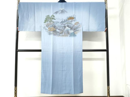 平和屋着物●男性 長襦袢 袷 作家物 手描き 遠山風景浜松文 暈し染め 金彩 正絹 逸品 CAAW7317yc