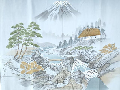 平和屋着物●男性 長襦袢 袷 作家物 手描き 遠山風景浜松文 暈し染め 金彩 正絹 逸品 CAAW7317yc