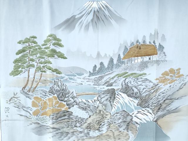 平和屋着物●男性 長襦袢 袷 作家物 手描き 遠山風景浜松文 暈し染め 金彩 正絹 逸品 CAAW7317yc