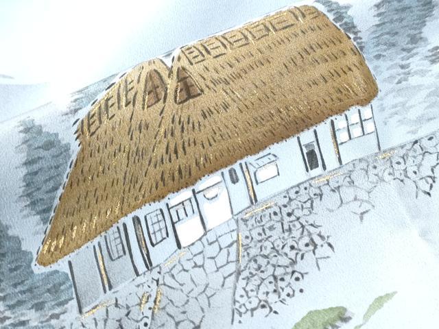 平和屋着物●男性 長襦袢 袷 作家物 手描き 遠山風景浜松文 暈し染め 金彩 正絹 逸品 CAAW7317yc