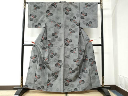 平和屋着物●上質な紬 草花文 正絹 逸品 CAAW7334yc