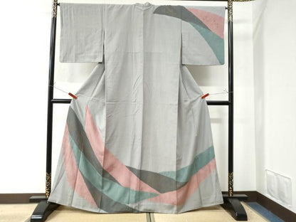 平和屋着物●訪問着 紬地 絞り 草花文 金彩 正絹 逸品 CAAW7339yc
