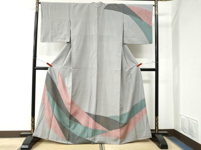 平和屋着物●訪問着 紬地 絞り 草花文 金彩 正絹 逸品 CAAW7339yc
