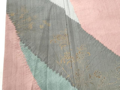 平和屋着物●訪問着 紬地 絞り 草花文 金彩 正絹 逸品 CAAW7339yc
