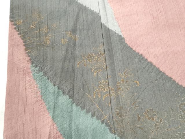 平和屋着物●訪問着 紬地 絞り 草花文 金彩 正絹 逸品 CAAW7339yc