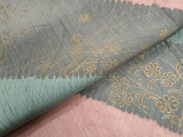 平和屋着物●訪問着 紬地 絞り 草花文 金彩 正絹 逸品 CAAW7339yc