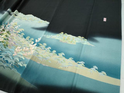 平和屋着物●十日町友禅作家 阿部佳雪 黒留袖 遠山樹林文 暈し染め 正絹 逸品 CAAW7346yc