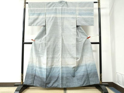 平和屋着物●訪問着　紬地　格子柄　三越扱い　正絹　逸品　CAAW7362yc