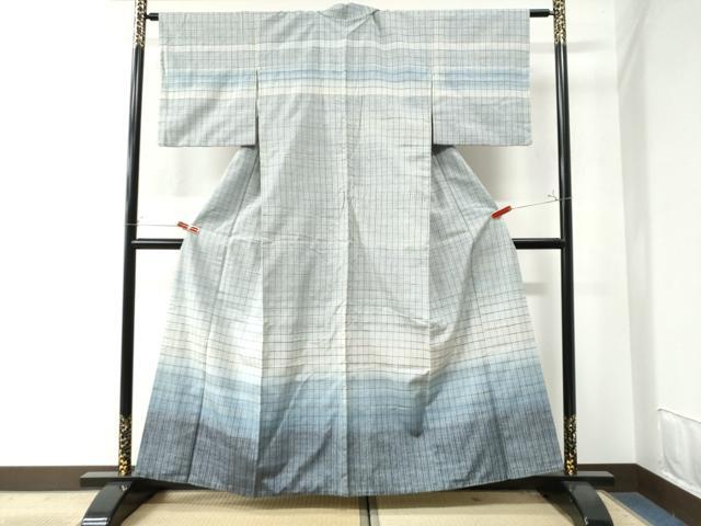 平和屋着物●訪問着　紬地　格子柄　三越扱い　正絹　逸品　CAAW7362yc
