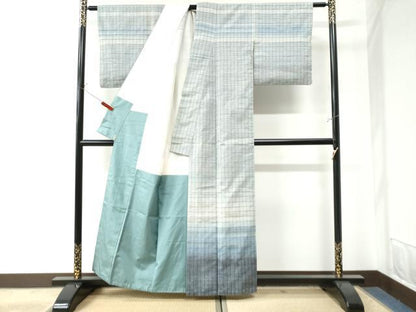 平和屋着物●訪問着　紬地　格子柄　三越扱い　正絹　逸品　CAAW7362yc