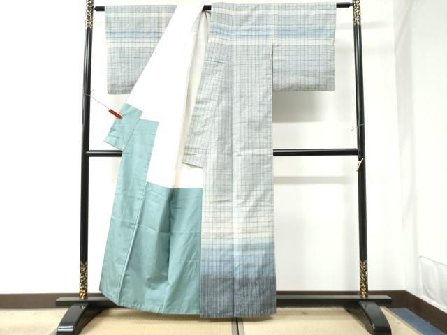 平和屋着物●訪問着　紬地　格子柄　三越扱い　正絹　逸品　CAAW7362yc