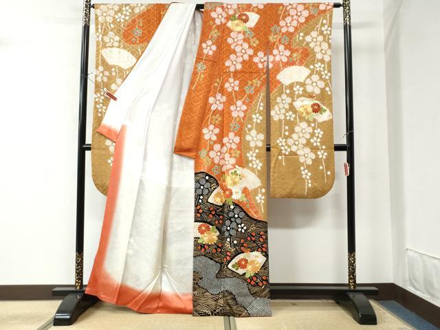 平和屋着物●豪華振袖　駒刺繍　絞り　立波地紙菊花文　金彩　正絹　逸品　CAAW7376yc