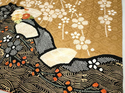 平和屋着物●豪華振袖　駒刺繍　絞り　立波地紙菊花文　金彩　正絹　逸品　CAAW7376yc