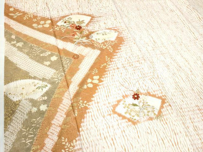 平和屋着物●訪問着　刺繍　杢目絞り　籬地紙草花文　金彩　正絹　逸品　CAAW7377yc