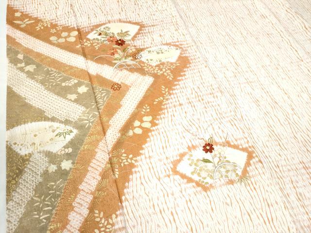 平和屋着物●訪問着　刺繍　杢目絞り　籬地紙草花文　金彩　正絹　逸品　CAAW7377yc