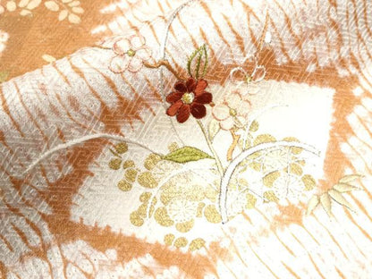 平和屋着物●訪問着　刺繍　杢目絞り　籬地紙草花文　金彩　正絹　逸品　CAAW7377yc