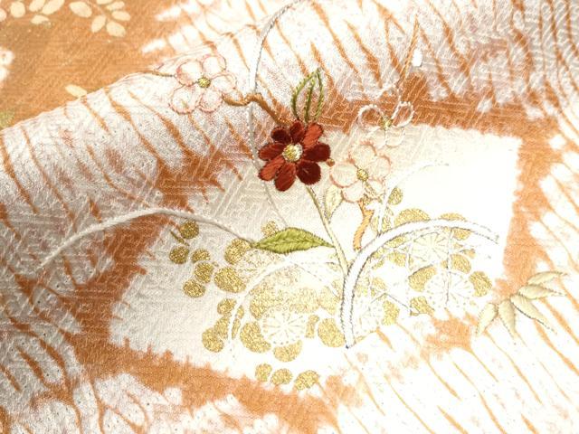 平和屋着物●訪問着　刺繍　杢目絞り　籬地紙草花文　金彩　正絹　逸品　CAAW7377yc