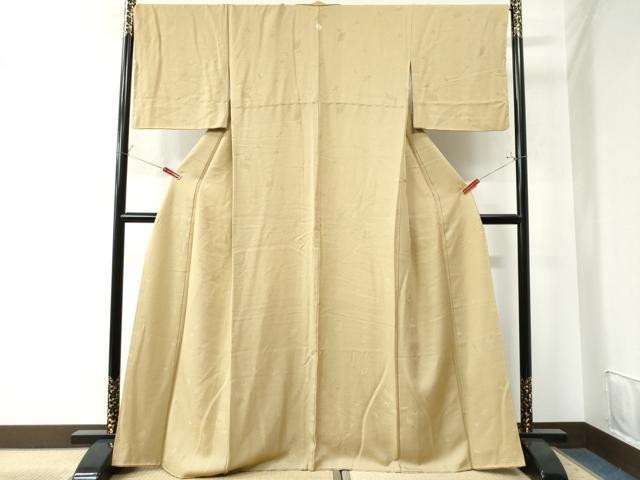 平和屋着物●上質な色無地 舞葉地紋 枯色 正絹 逸品 CAAW7382yc