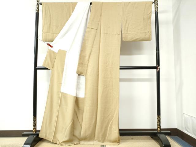 平和屋着物●上質な色無地 舞葉地紋 枯色 正絹 逸品 CAAW7382yc
