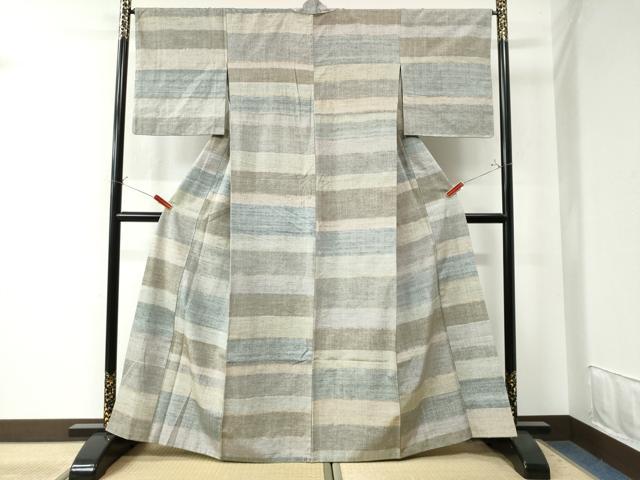 平和屋着物●上質な紬　横段文　胴抜き仕立て　正絹　逸品　CAAW7398yc