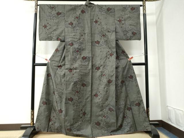 平和屋着物●本場大島紬　7マルキ　草花吉祥丸文　正絹　逸品　CAAW7423yc