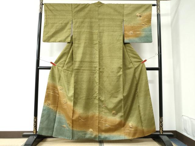 平和屋着物●訪問着 紬地 鏡裏几帳扇文 金彩 正絹 逸品 CAAW7438yc