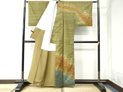 平和屋着物●訪問着 紬地 鏡裏几帳扇文 金彩 正絹 逸品 CAAW7438yc