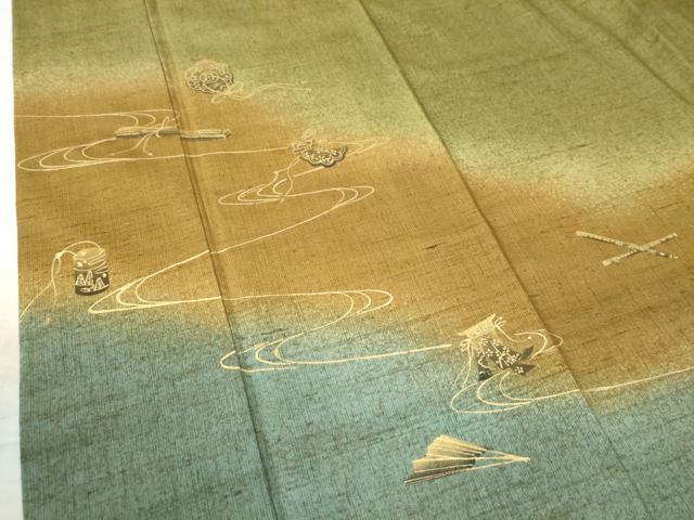 平和屋着物●訪問着 紬地 鏡裏几帳扇文 金彩 正絹 逸品 CAAW7438yc