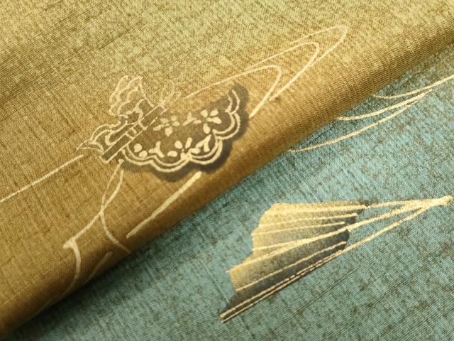 平和屋着物●訪問着 紬地 鏡裏几帳扇文 金彩 正絹 逸品 CAAW7438yc