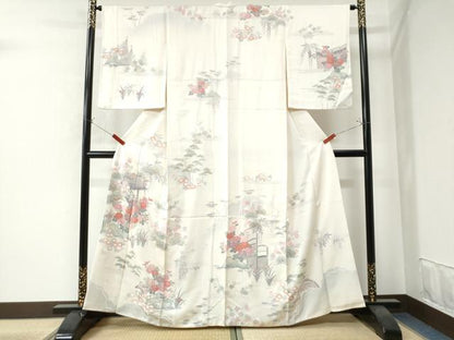 平和屋着物●訪問着 刺繍 霞風景花松文 金彩 正絹 逸品 CAAW7452yc