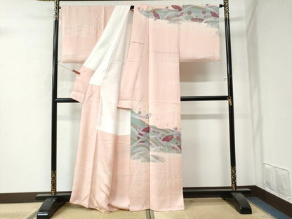平和屋着物●訪問着　作家物　立波魚文　たたき染め　正絹　逸品　CAAW7455yc